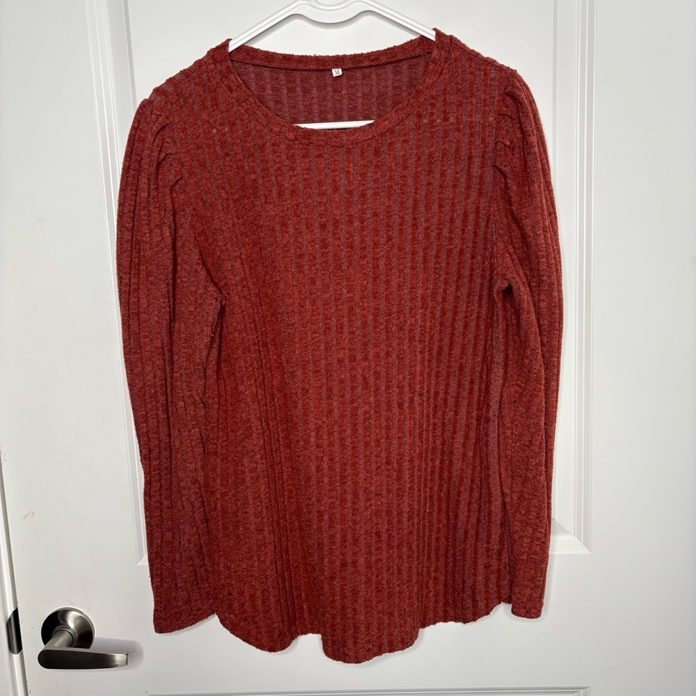 Red Ribbed Long Sleeve Hoodie